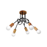 Industrial Metal Ceiling Flush Mount With Bulb 3/5 Lights Wooden Cap