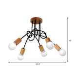 Industrial Metal Ceiling Flush Mount With Bulb 3/5 Lights Wooden Cap