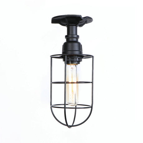 Vintage Wire Guard Ceiling Light For Corridors - Black/Bronze Semi-Flush Mount With 1 Bulb