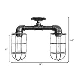 Industrial Iron Semi-Mount Ceiling Lighting With 2 Lights In Bronze/Aged Silver Finish