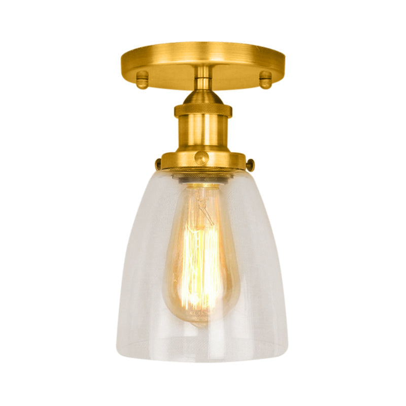 Semi Flush Mount Clear Glass Cone Industrial Ceiling Light Fixture With One Bulb In