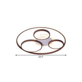 Modern Metal Ceiling Light Fixture - 24.5’/30.5’ W Rings Led Flushmount Brown Warm/White