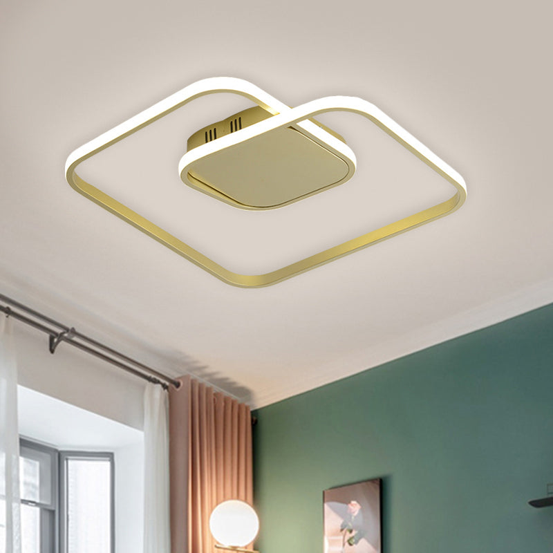 Sleek Metallic Square Led Ceiling Flush Mount Light In Black/White/Gold Shades With Warm/White/3