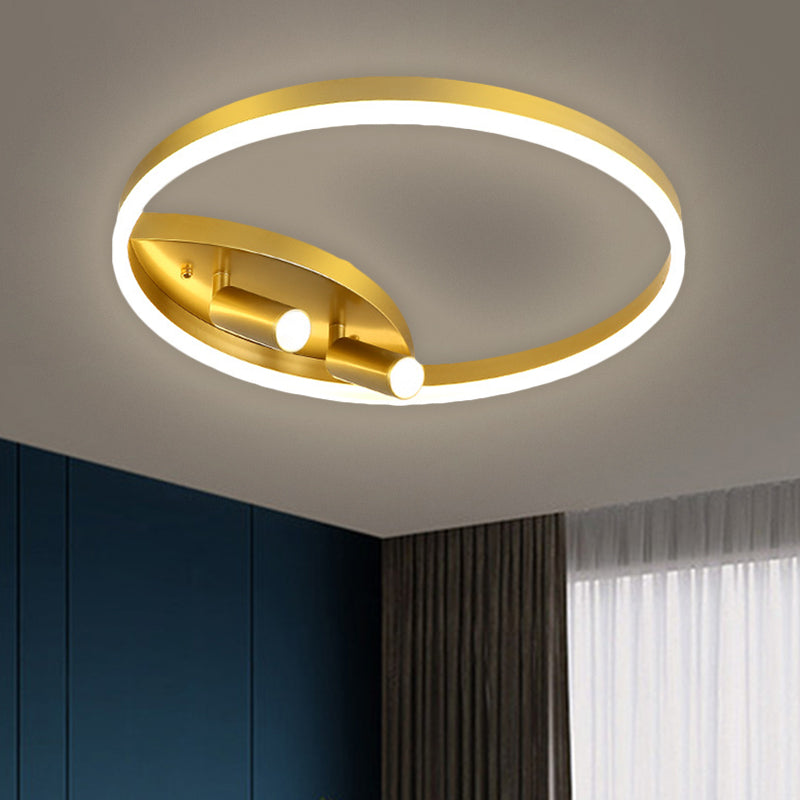 Gold Flush Mount Led Ceiling Spotlight In Warm/White Light For Bedroom 16/19.5 W Metal Round Design
