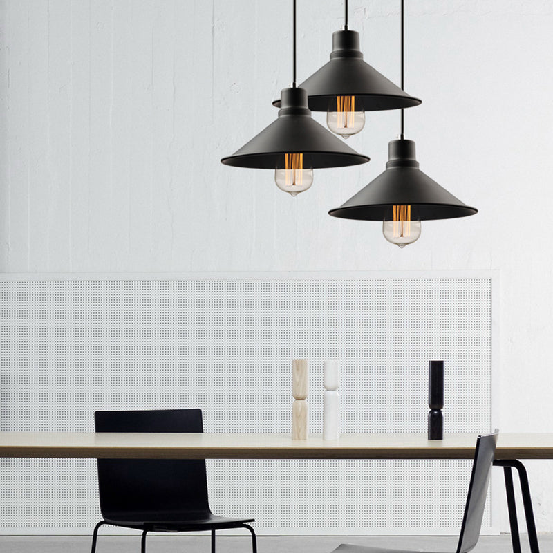 Metal Conic Hanging Ceiling Light - Retro Stylish 1-Light Pendant For Dining Table Black Finish