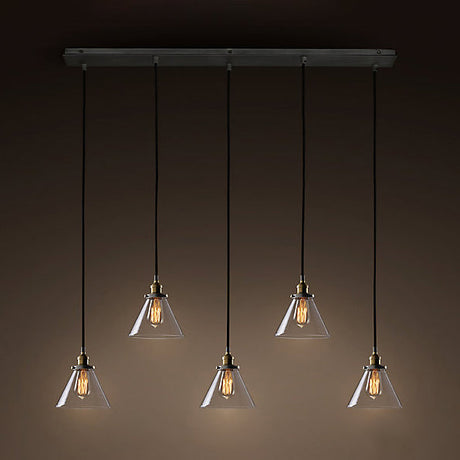Vintage Cone Clear Glass Multi-Pendant Light Fixture - 3/4/5-Light Option Elegant Black Finish 5 /