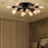 Vintage Industrial Sputnik Multi-Light Ceiling Light In Black For Living Room