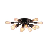 Vintage Industrial Sputnik Multi-Light Ceiling Light In Black For Living Room