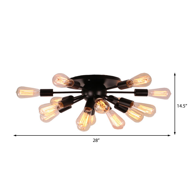 Vintage Industrial Sputnik Multi-Light Ceiling Light In Black For Living Room