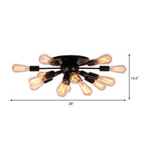 Vintage Industrial Sputnik Multi-Light Ceiling Light In Black For Living Room