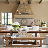 Rustic 6-Head Metal & Rope Ceiling Chandelier For Restaurants - Vintage Candle Lamp With Open Bulbs