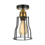 Industrial Style Wire Guard Ceiling Light - Metallic Semi Flush Brass/Antique Brass Hallway Lighting