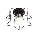 Industrial Cage Shade Ceiling Light For Bedroom - Black/White Metal Semi-Flush Mount