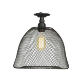 Sleek Metal Ceiling Mounted Light - Stylish Industrial Semi Flush With Mesh Screen