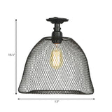 Sleek Metal Ceiling Mounted Light - Stylish Industrial Semi Flush With Mesh Screen