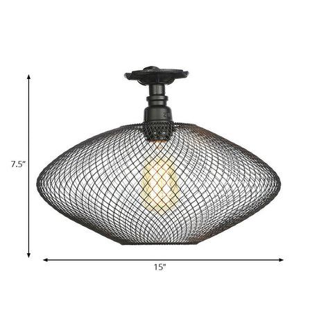 Sleek Metal Ceiling Mounted Light - Stylish Industrial Semi Flush With Mesh Screen