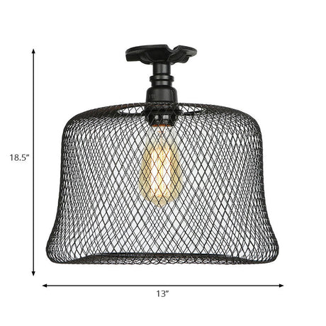 Sleek Metal Ceiling Mounted Light - Stylish Industrial Semi Flush With Mesh Screen