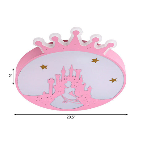 Contemporary Led Pink Acrylic Round Ceiling Light With Princess Pattern