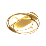 Gold Metallic Led Bedroom Ceiling Light Fixture - Contemporary Crossing Ring Design (16’/19.5’