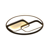 Nordic Style Metal Flush Mount Lamp - Ring And Rectangle Design Led Black Ceiling Light