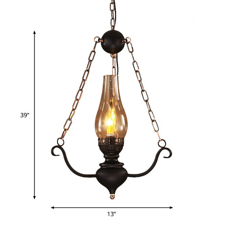 Modern Farmhouse Ceiling Light With Elongated Clear Glass Pendant And Black Chain Decor