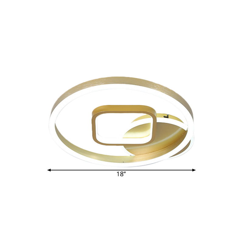 Minimalistic Metal Hoop And Square Ceiling Flush Led Gold Mount - 18’/22’ Width Warm/White Light