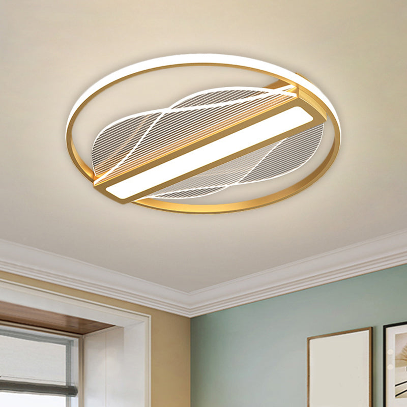 Modern Metallic Circular Led Flush Mount - Inner Bar Design Warm/White Light 18/21.5 Width Gold / 18