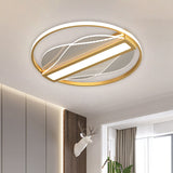 Modern Metallic Circular Led Flush Mount - Inner Bar Design Warm/White Light 18’/21.5’ Width
