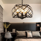 Vintage Open Cage Hanging Chandelier With 3 Candle Lights In Black