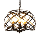 Vintage Open Cage Hanging Chandelier With 3 Candle Lights In Black