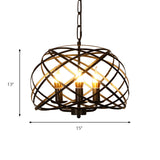 Vintage Open Cage Hanging Chandelier With 3 Candle Lights In Black