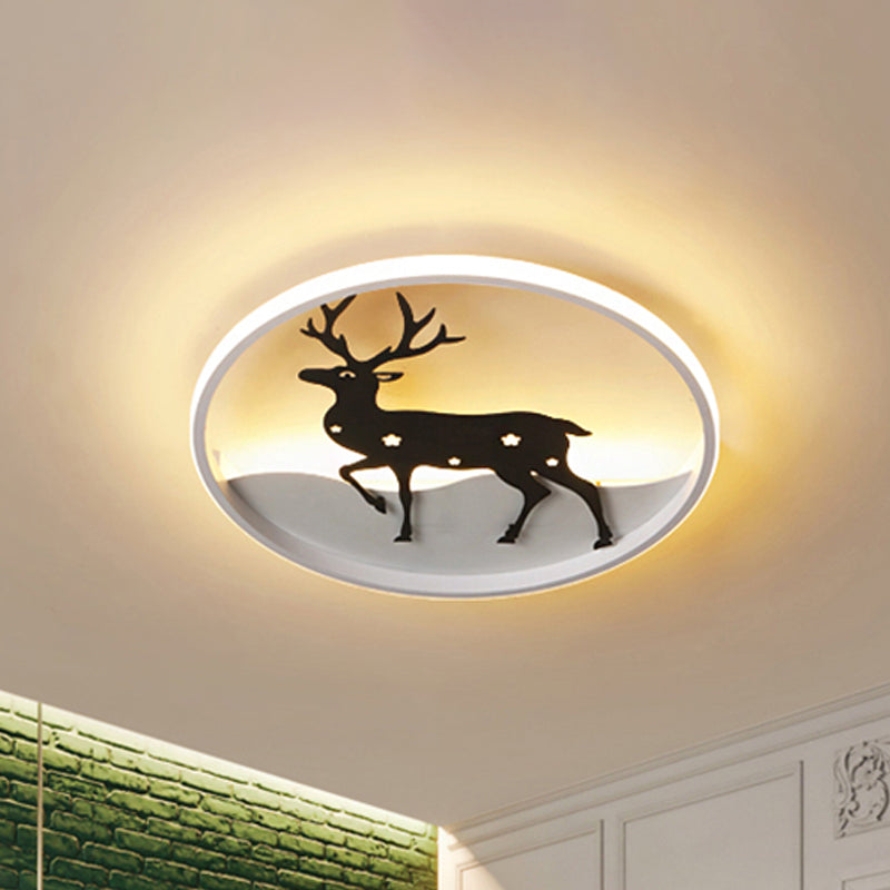 Cartoon Deer Led Ceiling Light Fixture Black Acrylic Flush Mount Lighting – Warm/White