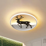 Cartoon Deer Led Ceiling Light Fixture Black Acrylic Flush Mount Lighting – Warm/White