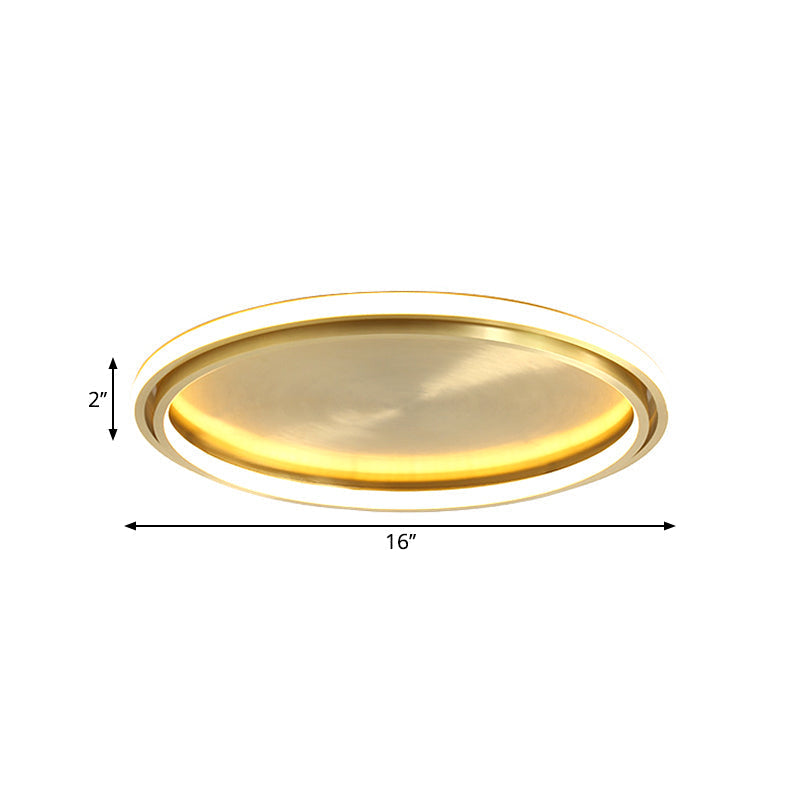 Modern Led Circle Flush Mount Ceiling Light In Gold - 16’/19.5’ Wide For Bedroom