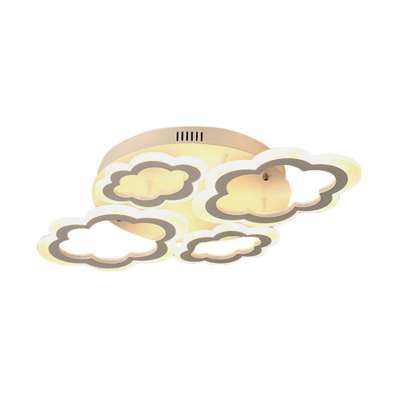 Cartoon Flush Mount Lighting: Cloud Living Room Light Fixture With Acrylic Panels White 4/8 Lights