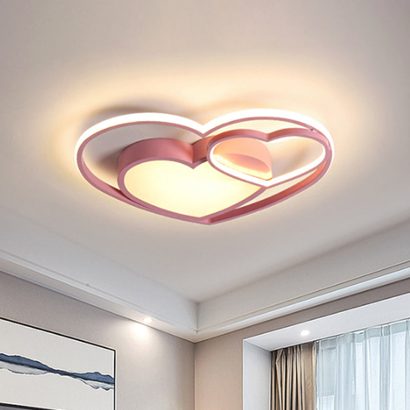 Nordic White/Pink Led Flush Mount Lamp: Loving Heart Acrylic Close To Ceiling Light For Bedroom Pink