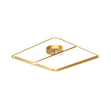 Sleek Square Flush Mount Lamp Metallic Gold Led Ceiling Light In Warm/White Glow