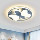 Modern Led Flush Mount Ceiling Light Fixture With Pink/Blue/Gold Bee Figure Design Blue