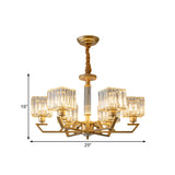 Minimalist Gold Chandelier With Clear Crystal Prisms - 3/6 Light Suspended Fixture