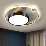 Black Round Flush Lamp - Nordic Style Led Ceiling Lighting For Bedroom In Warm/White/3 Color Light /