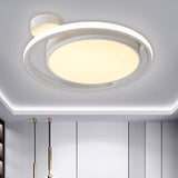 Modernist Drum Ring Ceiling Flush Mount Lighting In Black/White With Led 18/21.5 Width - Warm/White
