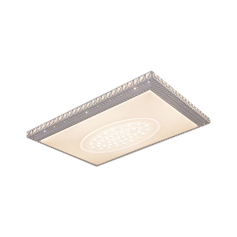 Sleek Metal Led Ceiling Mount Lamp With Crystal Deco - Rectangle/Square Parlor Flush Light