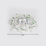 Semi Mount Green Crystal Lighting - Modern Ceiling Flush With 15 Lights Clear Glass Shade In Chrome