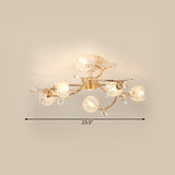 Minimalist Gold Ceiling Light Fixture With Bloom Clear Crystal Shade - 6-Head Bedroom Semi Flush