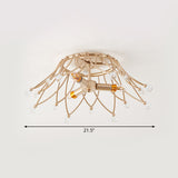Minimalist Brass Crown Ceiling Light With Crystal Orbs - Semi Flush Mount