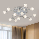 Minimalist Crystal Globe Semi Flush Ceiling Lamp In Chrome - 12/16/20-Bulb Close To Light For