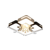 Modern Square Led Flushmount Light Fixture With Crystal Drop And Warm/White Lighting In Black White