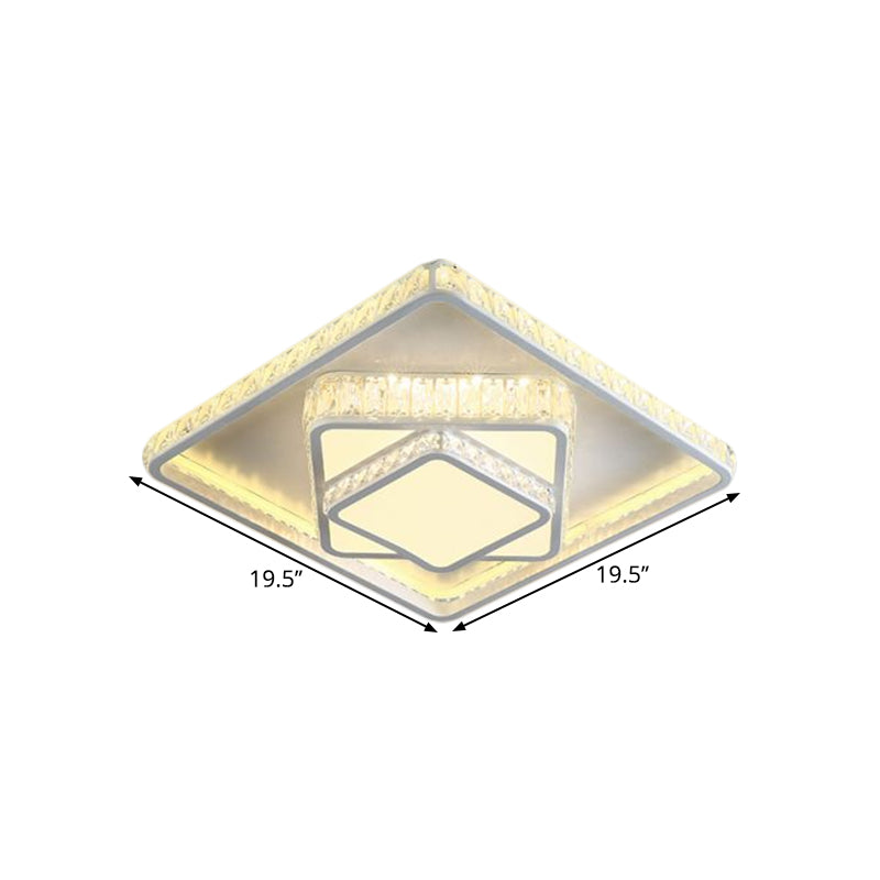 Minimalistic Led Crystal Flush Lamp: White Ceiling-Mounted Fixture With Square Block Design