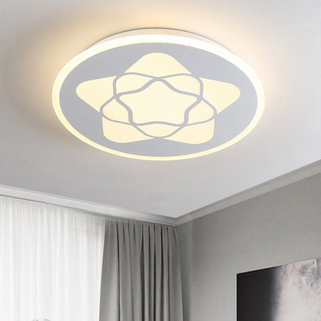 Metallic Led Bedroom Flush Mount Lamp With Moon Star And Heart Designs For Kids Rooms White /