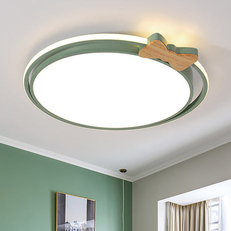 Modern Round Flush Mount Led Ceiling Light With Stylish Bow Decor In Acrylic Grey/White/Green Green